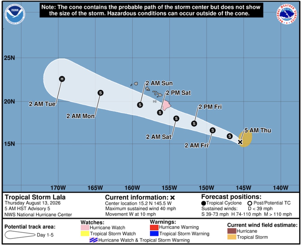 Tropical Storm Lala heads toward Hawaii; life-threatening floods possible